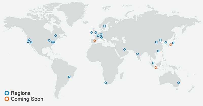 AWS data center locations map